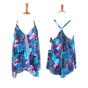 SWIMSUITS FOR ALL NWT Plus Flowy Hanky Tankini Floral Hawaiian Print Black Sz 22